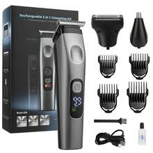 Rechargeable Beard Trimmer Hair Clipper, Multifunctional Grooming Tool With LED Digital Display For Mustache, Nose Hair, Home Haircut & Detailing - Grey - View 2