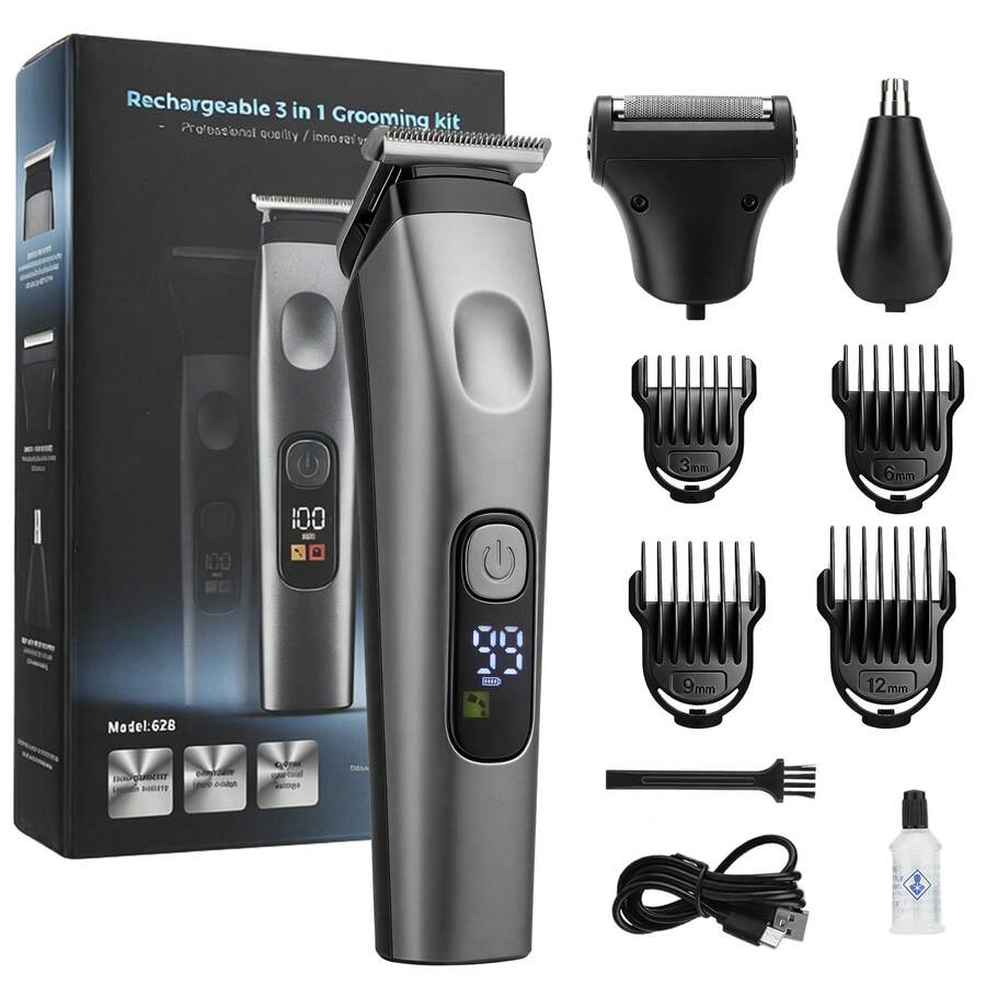 Rechargeable Beard Trimmer Hair Clipper, Multifunctional Grooming Tool With LED Digital Display For Mustache, Nose Hair, Home Haircut & Detailing