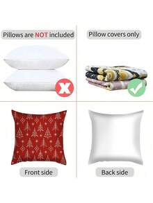 shangxia 2PCS-Red Background Minimalist Line Christmas Tree Print Pillowcase, White Line Star Holiday Sofa Cushion Cover---(Pillow Insert Not Included) - Multicolor - View 4