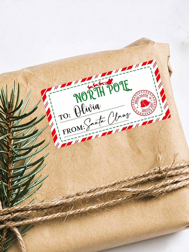 10/20/28/35/56Pcs Personalized North Pole Christmas Gift Tags, Customized From/To Stickers, Santa Mail Labels, Christmas Stocking Name Stickers, Gift Labels, Christmas Stickers, Suitable For Gift Wrapping, Wine Bottles - Multicolor - View 6