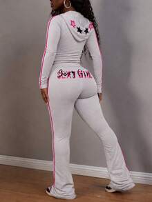 Autumn Street Style Sports Set Women's Printed Long Sleeve Top + Sweatpants Fitness Workout Set - Light Grey - View 3
