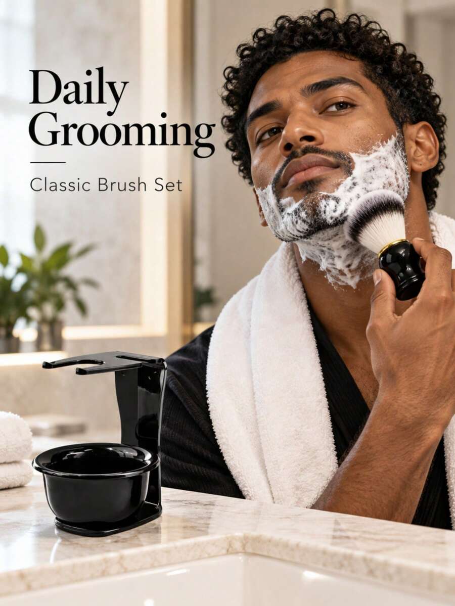 1set Men's Shaving Brush Bowl And Stand Set With Soft Bristle Beard ...