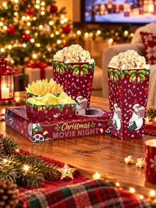 1 Set/3 Sets Christmas Movie Night Snack Paper Tray Set, Multi-Compartment Popcorn Box And Serving Tray, Suitable For Popcorn, Candy, Home Movie Night, Christmas Party, Classroom Activity, Winter Holiday, Family Gathering, Holiday Buffet Supplies - Multicolor - View 5