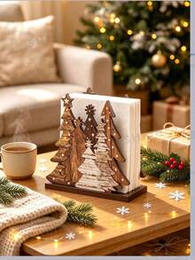 Christmas Tree Napkin Holder, Classic Christmas Tree Napkin Holder, Cute Christmas Cocktail Napkin Dispenser, Christmas Pine Tree Standing Napkin Holder, Farmhouse Modern Style Napkins, For Christmas Tabletop Decor And Dining Table Gift Storage - Multicolor - View 5