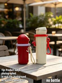 1pc Silicone Water Bottle Strap With Silicone Ring, Cute Double Star Bell Charms, Portable Single Loop Bottle Handle Holder, Decorative Water Bottle Accessories For School, Travel And Daily Use - Multicolor - View 3