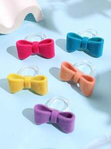 5pcs Sweet Exquisite Unique Vintage Personalized Fashion Design Lively Bow Velvet Rings, Women's Daily Holiday Party Vacation Outfit Gift Jewelry - Multicolor - View 5
