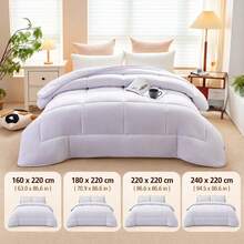 White Polyester Quilted Comforter With Square Pattern, Soft Breathable Duvet Insert, Available In 160x220cm, 180x220cm, 220x220cm And 220x240cm - White - View 11