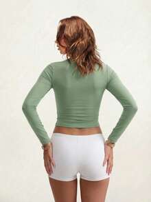 FWH Slouchy Outfit Simple Casual / Easygoing / Minimalist Slimming Elastic Fitted Round Neck Long Sleeve / Slimming Design / Clean Line Elastic Sports - Green - View 5