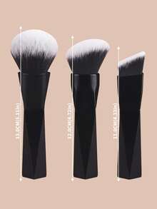 3pcs Geometric Black Handle Makeup Brush Set, Large Round Powder Brush, Angled Blush Brush, Contour Brush, Soft Fluffy Face Makeup Brushes For Setting Powder, Foundation, Blush And Contouring - Black - View 8