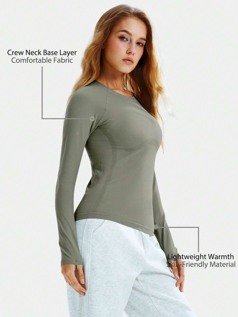 Leorrey 1pc Women's Fashion Long Sleeve Round Neck Waist-Cinched Shaping Ski Suit - Cadet Blue - View 1