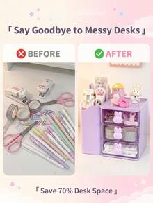 Multifunctional 3-Compartment Drawer Desktop Organizer, Multi-Layer Partition Storage, Compact Space-Saving, Smooth Sliding, Open Handle, Stackable, Dust-Proof, Minimalist Versatile, Suitable For Office Supplies, Bedroom, Desktop, Jewelry Storage - Multicolor - View 6