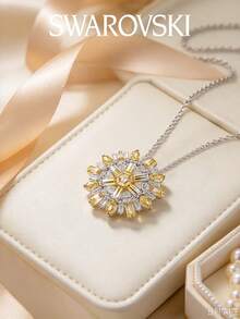 Swarovski Millenia 系列項鍊 5616535，閃耀黃色與白色水晶，鍍銠金屬，向日葵吊墜，鎖骨鍊，生日禮物，婚禮週年紀念禮物首選 - 彩色 - 查看 4