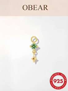 New S925 Sterling Silver Colorful Zirconia 8-Point Star Pierced Pendant Earrings, Personalized Exquisite Accessory - Gold - View 11