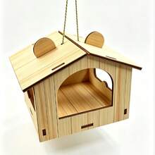 Mushroom-Shaped Wooden Bird House With Pull-Out Mesh Tray, Ventilated Parrot Hideout Nesting Shelter, Suitable For Lovebirds, Cockatiels, Small Parrots, Indoor Bird Cage Accessory - A - View 11