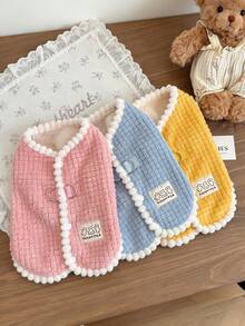 Pet Winter Fleece Vest Jacket, Dog Cat Warm Plaid Sleeveless Jacket, Cute Pom Pom Trim Puppy Kitten Cold Weather Outfit, Suitable For Small And Medium Dogs And Cats, With D-Ring For Convenient Outdoor Walks - Multicolor - View 3
