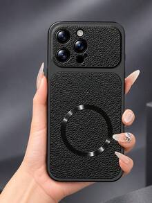 MewTrek Luxury Litchi Texture PU Leather + TPU Soft Phone Case, Magnetic Ring Design, Large Camera Cutout, Full Coverage Shockproof & Anti-Drop Protective Shell, Compatible With Iphone, Galaxy, Honor, Reno, MOTO - Black - View 6