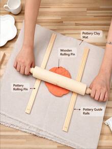 Bộ dụng cụ làm gốm 12/10/1 món, thước gỗ dẫn hướng cho đất sét, thanh lăn đất sét, tấm đệm vải cotton, phù hợp hỗ trợ làm đồ thủ công DIY, tạo hình điêu khắc, cắt đất sét và dùng với thanh dẫn hướng gỗ, bộ dụng cụ kèm tấm đệm vải cotton - Nhiều màu - Xem 2