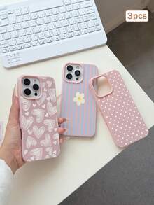 3件組條紋印花 TPU 防震全包覆精準保護殼，適用於 Apple 11/12/13/14/15/16/16Pro/16ProMax/17/17pro/17ProMax/18pro 18ProMax - 彩色 - 查看 3