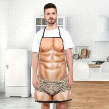 1Pc Popular Funny Realistic Abs Male Print Apron, Novelty Gag Style, Ideal For Home Cooking, Outdoor BBQ, Prank Party And Themed Event Costume - Multicolor - View 1