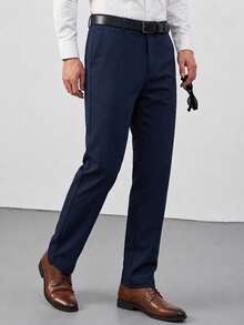 DAZY Men's Classic Design Dress Pants, Spring/Autumn Business Occasion Solid Color Slight Stretch Trousers, Classical Luxury Style - Royal Blue - View 5