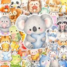 50Pcs PP Watercolor Animal Stickers, Healing Watercolor Cute Style, Including Koalas, Pandas, Dogs, Cats, Rabbits, Squirrels, Dolphins, Frogs And Other Cute Animal Elements, For Journal Collage,Tablet, Notebook, Storage Box, DIY Craft Decoration - Multicolor - View 1