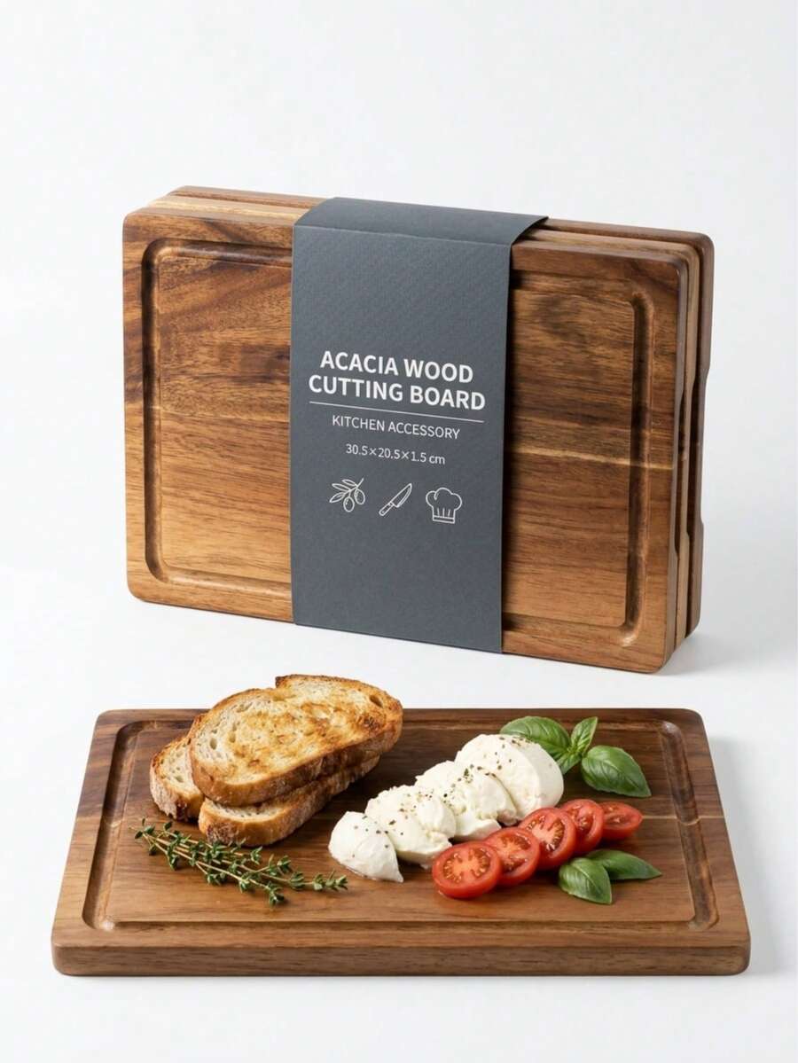 1/2/3pcs Acacia Wood Cutting Board Set, Rectangular Solid Wood Kitchen Chopping Board, Multi-Size Wooden Prep Board For Cutting Meat Veggie Bread, Serving Tray Charcuterie Board, Kitchen Cooking Accessory, Small Kitchen Gadgets, Kitchen Cutting Board