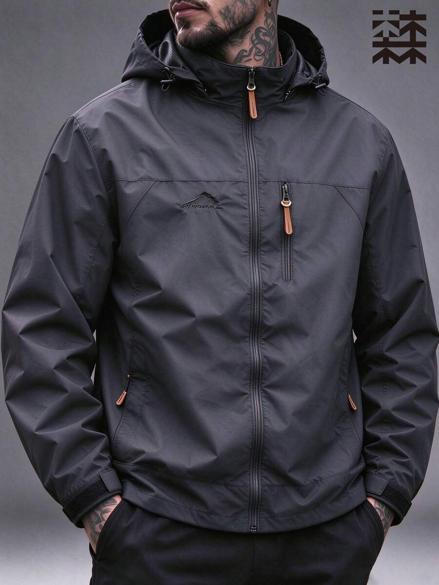 Mulinsen Men's Hooded Windbreaker Jacket, Outdoor Waterproof Hiking Coat, Multi-Zipper Pocket Design - Grey - View 1