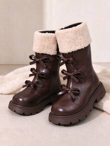 1 Pair Brown Girls' Autumn/Winter Boots, Street Vintage Versatile ...