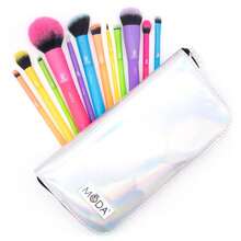 10pcs Makeup Brush Set, Neon Color, Holographic Travel Case Colorful Neon Light Vegan Set. Full Face And Eyes, Bold Expression - Multicolor - View 3