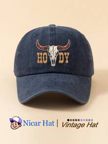 1pc Printed Vintage Washed Men's Baseball Cap With "Bull Head HODY", Lightweight Comfortable Adjustable Multi-Functional Baseball Cap, Unisex Trucker Hat Suitable For Daily Wear, Outfit, Holiday Party And Other Occasions - A - View 14