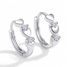 5 Pairs Silvery Hoop Earrings Set, Rhinestone Heart & Flower Decor Huggie Earrings, Minimalist Metal Circle Ear Jewelry For Women Daily Party Gift - Silver - View 3