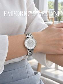 Armani Women's Quartz Watch Silver Stainless Steel Bracelet Round Pave Crystal Dial Roman Numerals Elegant Dress Watch For Dinner Anniversary Daily Dating - Silver - View 5