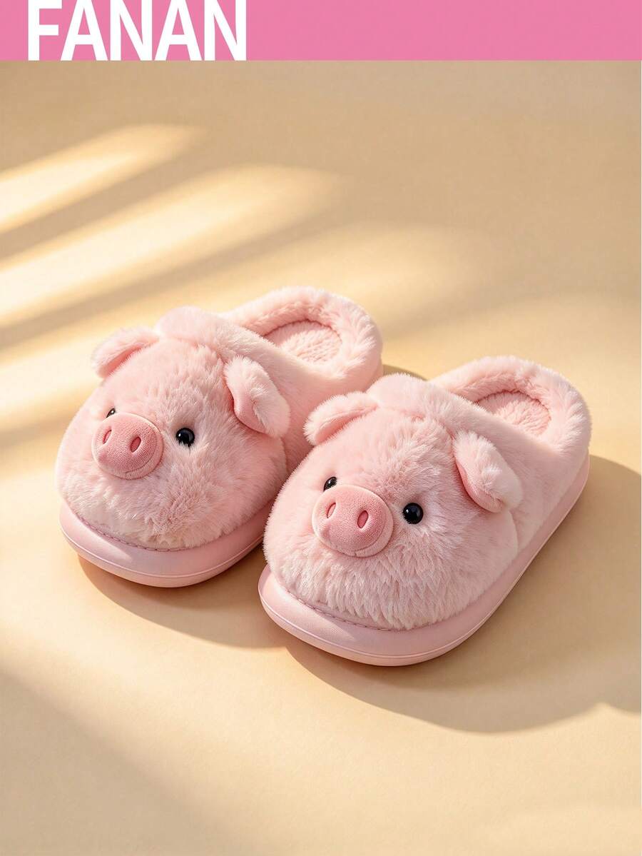 FANAN Women's Comfortable Soft Cross Strap Black Plush Open Toe Slippers, Casual Style, Autumn/Winter Daily Bedroom Slippers, Plus Size