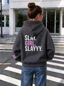 Tween Girls Printed Thermal Lined Pullover Sweatshirt, Comfortable And Warm, Suitable For Autumn/Winter Wear - Dark Grey - View 4