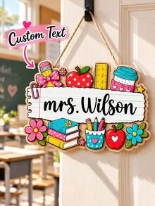1pc Personalized Teacher Name Sign, Customized Classroom Door Hanging Decor, Back To School Gift, Teacher Appreciation Gift, Classroom Decoration, New Teacher Welcome Sign - Multicolor - View 9