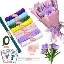 216/266/416Pcs Multi-Color Pipe Cleaners Craft, Pipe Cleaners Bulk With Video Tutorial, Flower Making Kit, Chenille Stems, Floral Wires & Tape, DIY Bouquets, Handmade Valentine's Gift And Party Decorations - SET - View 12