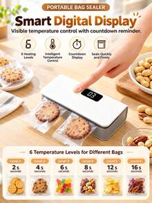 Portable USB Rechargeable Heat Sealer, No Preheating Required, One-Press Sealing, 6 Adjustable Modes, Suitable For Snacks, Candy, Coffee Beans, Plastic Bags And Food Storage, Mini Compact Design For Easy Carrying And Use At Home Or On The Go - Multicolor - View 3