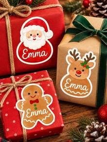 Christmas Gift Stickers, Personalized Name Labels, Christmas Name Stickers, Customized Gingerbread Man Sock Style Christmas Name Stickers, Customizable Holiday Gift Label Stickers, Self-Adhesive Customized Name Stickers, Suitable For Christmas Tree - Multicolor - View 3