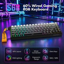 ATTACK SHARK*FREEWOLF S68 68-Key Gaming Keyboard, 60% Compact Wired Keyboard, PBT Keycaps With Side Print, Silent Membrane Switches, 16 Million Color RGB Backlight, Ergonomic Design, USB Interface Compatible With PC And Mac - View 1