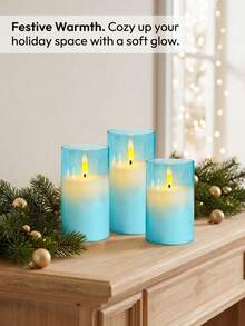 Christmas Light Blue LED Flameless Electronic Candles, Realistic Flickering Electronic Candles For Home, Party And Wedding Decoration 1/3pcs (Battery Not Included) - Light Blue - View 2