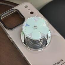 1個磁吸花朵造型鏡面手機支架，可旋轉可愛花卉化妝鏡手機持握器，甜美格紋便攜式手機背貼插座 - 多色2 - 查看 5