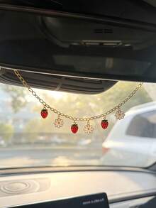 1pc Fruit Charm Rearview Mirror Hanging Ornament, Strawberry Watermelon Pineapple Cherry Pendant, Car Accessories - A - View 6