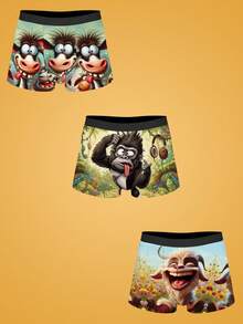 Notgurli 3pcs Funny Print Cartoon Quirky Santa Claus, Gift Box, Bells, Family Party Men's Mid-Rise Boxer Briefs - Multicolor - View 13