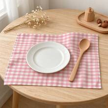 1/6pcs Ins Style Minimalist Pink Plaid Heat-Insulated Placemats, Photography Backdrop Cloth, Decorative Table Mat, Suitable For Festivals And Weddings - Multicolor - View 1