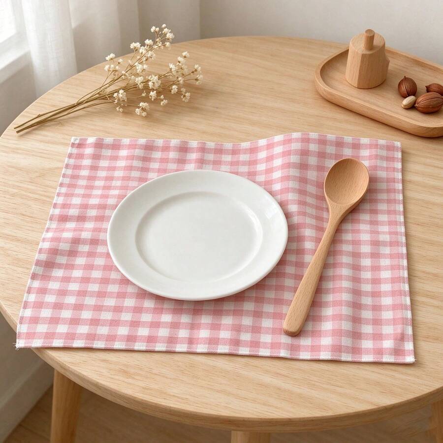 1/6pcs Ins Style Minimalist Pink Plaid Heat-Insulated Placemats, Photography Backdrop Cloth, Decorative Table Mat, Suitable For Festivals And Weddings - Multicolor - View 1
