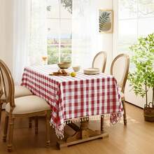 Red And White Plaid Tablecloth With Tassel Trim, Rectangular Checkered Pattern Table Cover, Washable Country Style Dining Tablecloth, Suitable For Kitchen Dining And Holiday Party Decoration - Red and White - View 4