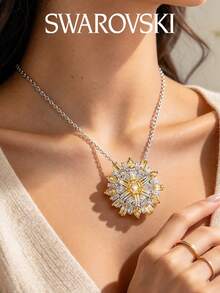 Swarovski Millenia 系列項鍊 5616535，閃耀黃色與白色水晶，鍍銠金屬，向日葵吊墜，鎖骨鍊，生日禮物，婚禮週年紀念禮物首選 - 彩色 - 查看 5