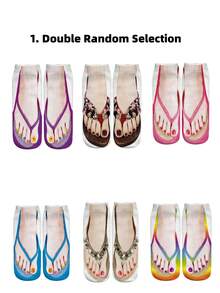 1/2/4 Pairs 3D Flip Flop Socks, Funny & Creative Unisex Short Socks, Women Knee High Socks - Multicolor - View 7