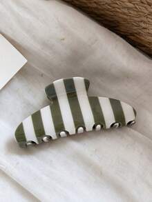 3Pcs Striped Hair Claw Clips, Women Preppy Color Block Non Slip Large Hair Grab Clips For Thick Hair - Multicolor - View 3