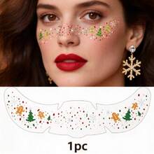 Christmas Freckle Temporary Face Tattoo Stickers - 1pc, Bell Gingerbread Man Reindeer Heart Pattern, Waterproof Self-Adhesive Fake Freckle Tattoo Stickers, Holiday Body Painting Tattoo, Suitable For Christmas Party, Holiday, Rave Music Festival - Multicolor - View 9